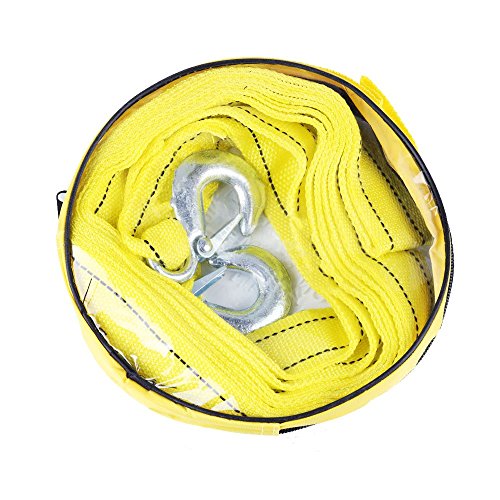 Highmoor 3 Tons Heavy Duty 2 Inch x 10 Ft. Polyester Car Tow Strap Rope with 2 Hooks - 6500lb Capacity