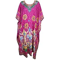 Mogul Interior Women's Pink Caftan Kaftan Maxi Dress Lounger One Size  