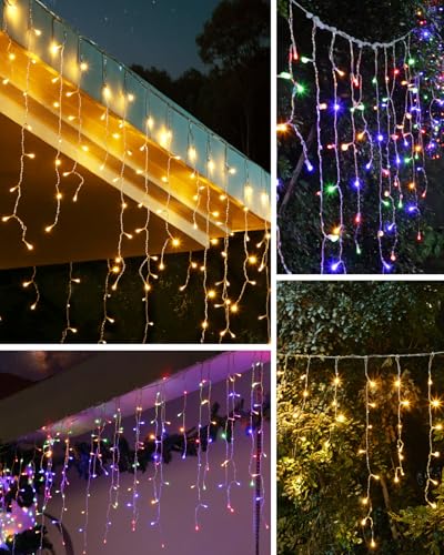 Curtain Lights Christmas Outdoor 10 m, 400 LED String Lights, Waterfall Extendable, Memory Function, 11 Modes, 3 Timers, Decoration for Christmas, Party, Wedding, Garden, Balcony, Window