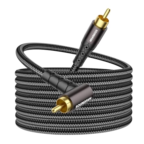 SOUNDFAM 90-Grad RCA-Kabel 15M, Rechtes-Winkel-Subwoofer-Kabel [24K Goldplattierung, Baumwollgeflecht] für Subwoofer, DVD, Verstärker, Heimkino (Schwa