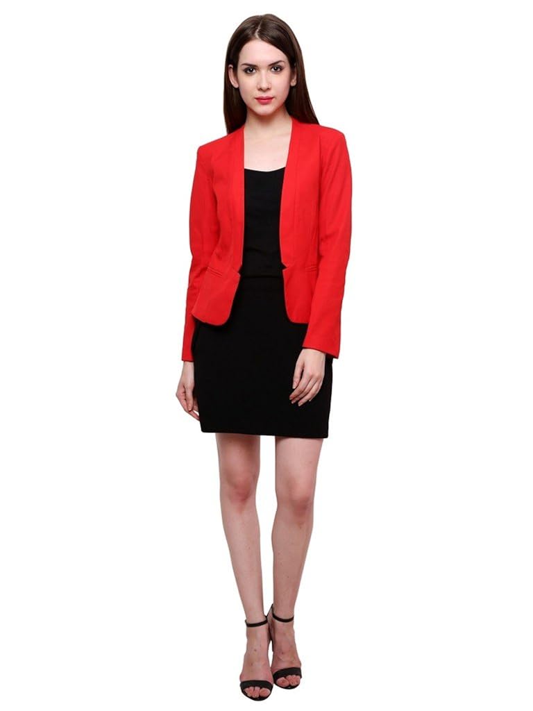 pannkh red solid women's blazer