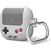 elago AW5 Case for AirPods 5 &amp; AirPods 4 | Classic Retro Handheld Game Console Design Case, Carabiner Included [Light Grey]