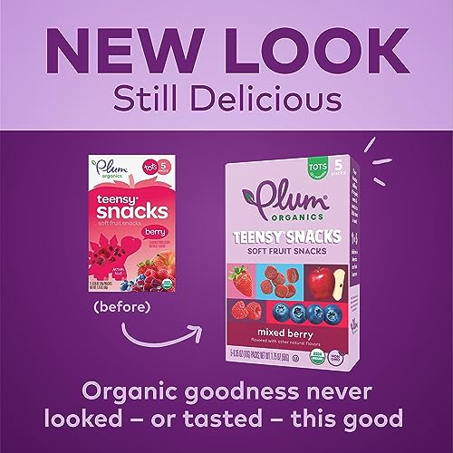 PLUM ORGANICS TEENSY SNACKS SOFT FRUIT SNACKS – MIXED BERRY – 0.35 OZ BAGS (PACK OF 5) – ORGANIC TODDLER FOOD FRUIT SNACKS