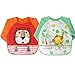 MOMLOVES - Waterproof Sleeved Bib,Infant Toddler Baby Waterproof Bib,6-36 Months (Orange(Lions)+Green(Monkey))
