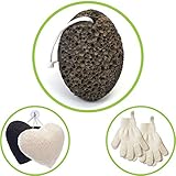 Premium Pumice Stone for Foot Callus - 1 Natural Foot File, 2 Pairs Exfoliating Gloves, Konjac Sponge for Face 2 Pck - Lava Callus Remover, Exfoliation Set to Remove Dead Skin by ZEN ME