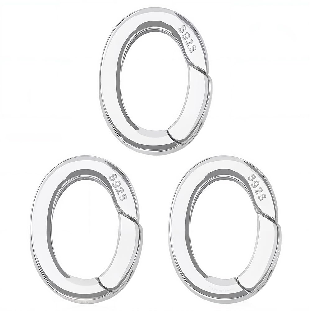 SUNNYCLUE 1 Box 3Pcs 10mm 925 Sterling Spring Ring Clips Spring Gate Ring Bulk Silver Round Carabiners Clip Clasps Purse Trigger Snap Hooks O Rings for jewellery Making Keyrings Bags Diy Crafts Suppli