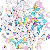 TSLIKANDO 90pcs Slime Charms with Mermaid Tails/Unicorns/Rainbows Slime Beads Resin Flatback for Scrapbooking DIY Crafts