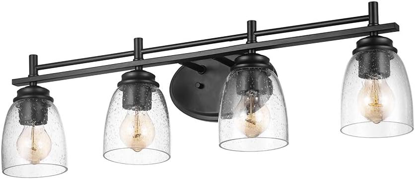 Jinzo Farmhouse 30" Bathroom Vanity Light Fixture 4-Lights Matte Black with Clear Seeded Glass, Up/Down Use - - 
