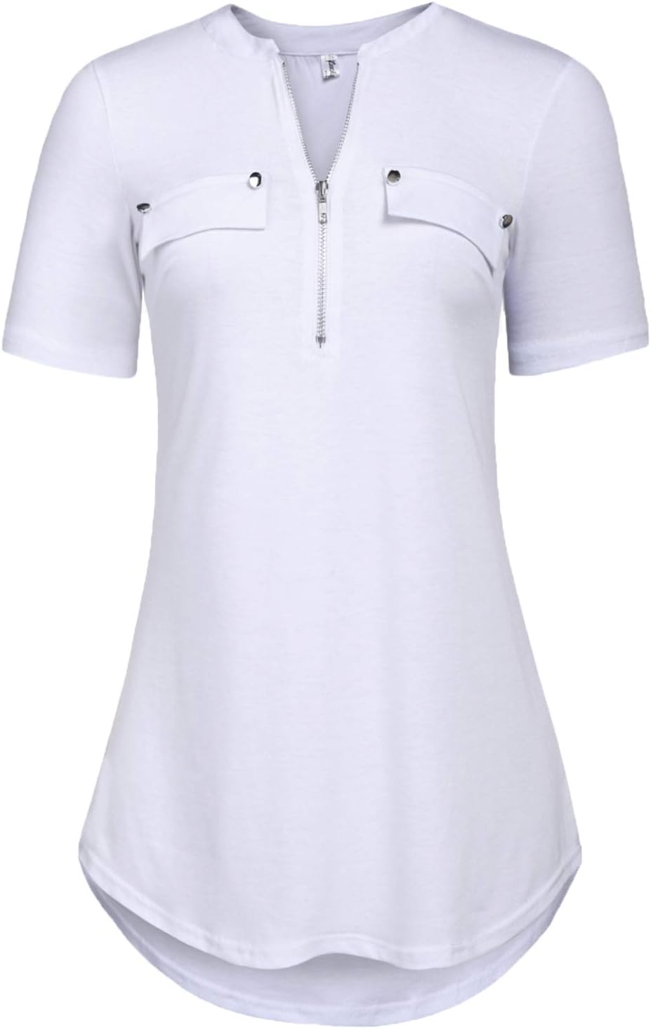 LuckyMore Women's Short Sleeve Zip Flowy Tunic Tops Business Casual Work Office Blouses Shirts