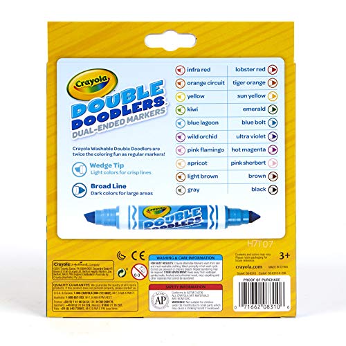 Crayola DualTip Washable Markers, Broad Line & Chisel Tip, 10 Count