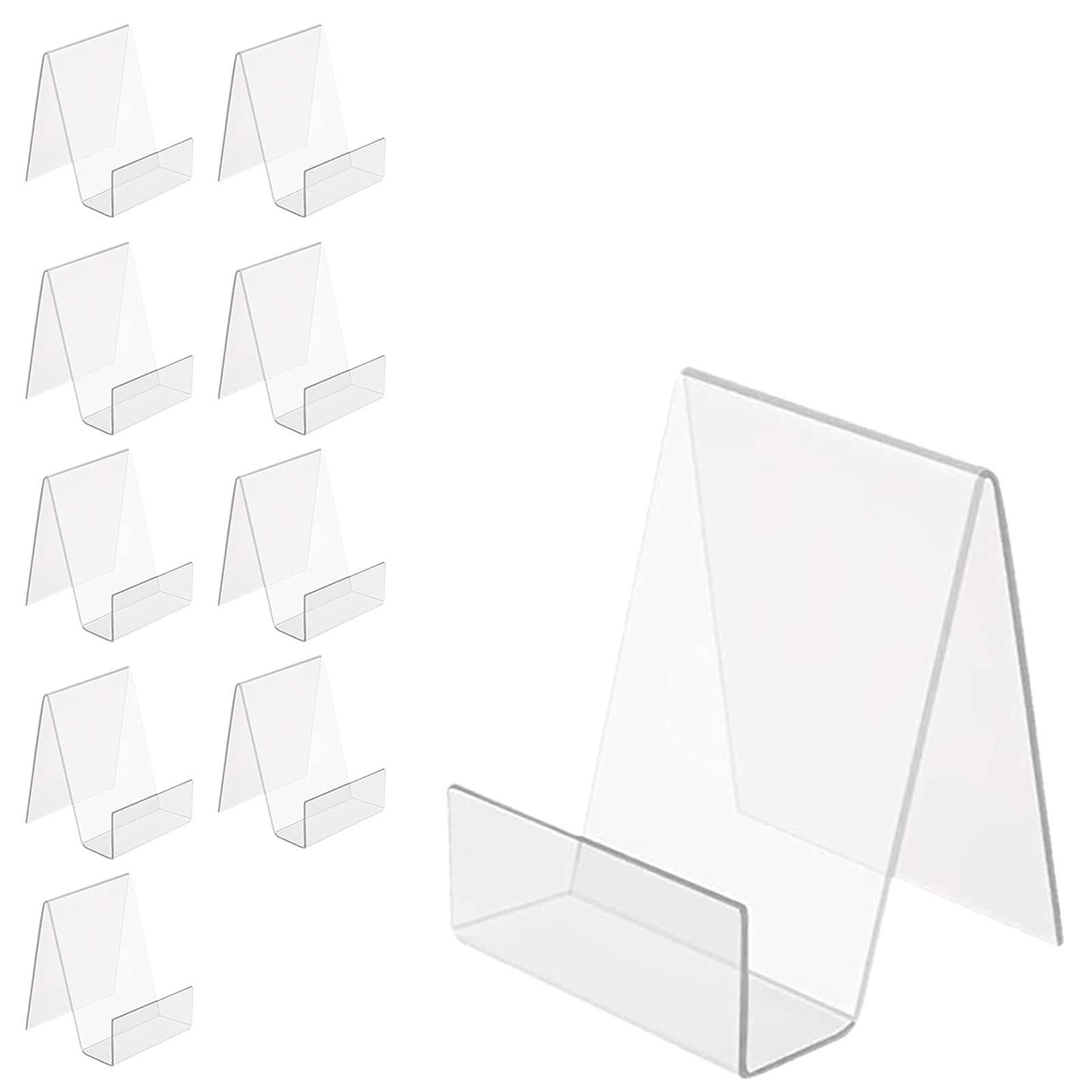 Boloyo Acrylic Book Stand with Ledge,10PC 4 Inch Clear Acrylic Display Easel Transparent Display Stand Holder Tablet Holder for Displaying Books,Magazine,Plate,Pictures,Artworks, CDs