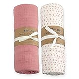 Oliver & Rain Baby Swaddle Sampler - 2-Pack Newborn 100% Organic Cotton Muslin Swaddle Blankets in Solid Dark Pink and Mini Dot Print