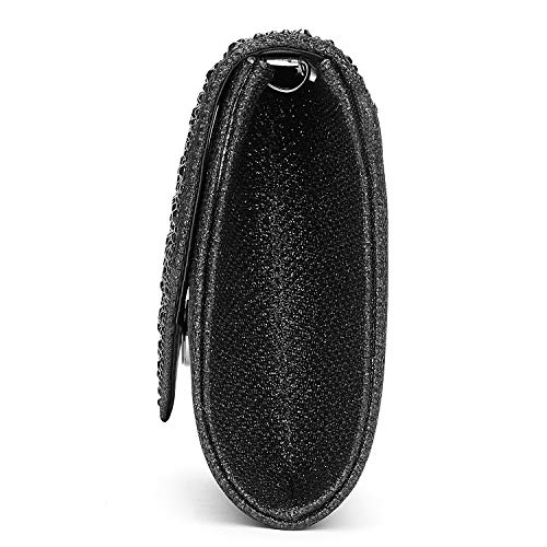 CurvChic Women Evening Bag Clutch Envelope Rhinestone Party Handbag Bridal Prom Purse (Black)