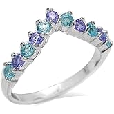 Silvershake Round Shape Gemstone White Gold Plated or Yellow Gold Plated 925 Sterling Silver Chevron Style V Shape Stackable Ring Jewelry for Women