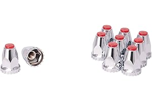 CHDT66 Chrome Lug Nut Covers for semi Trucks, 33mm Lug nut Covers, Screw on, Height: 2-3/4", Pack of 10 semi Lug nut Covers (Red)