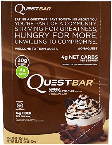 Quest Nutrition, QuestBar, Protein Bar, Mocha Chocolate Chip, 12 Bars, 2.12 oz (60 g) Each