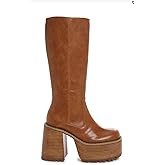 Women’s Knee High Platform Boots, Faux Leather Chunky Heel Tall Boots with Lug Sole, Fashion Pull-On High Heel Boots