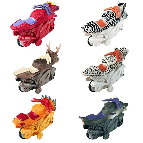 Huji Friction Powered Animal Toy Motorcycles for Kids, Party Favor Toys (6 Motorcycles)