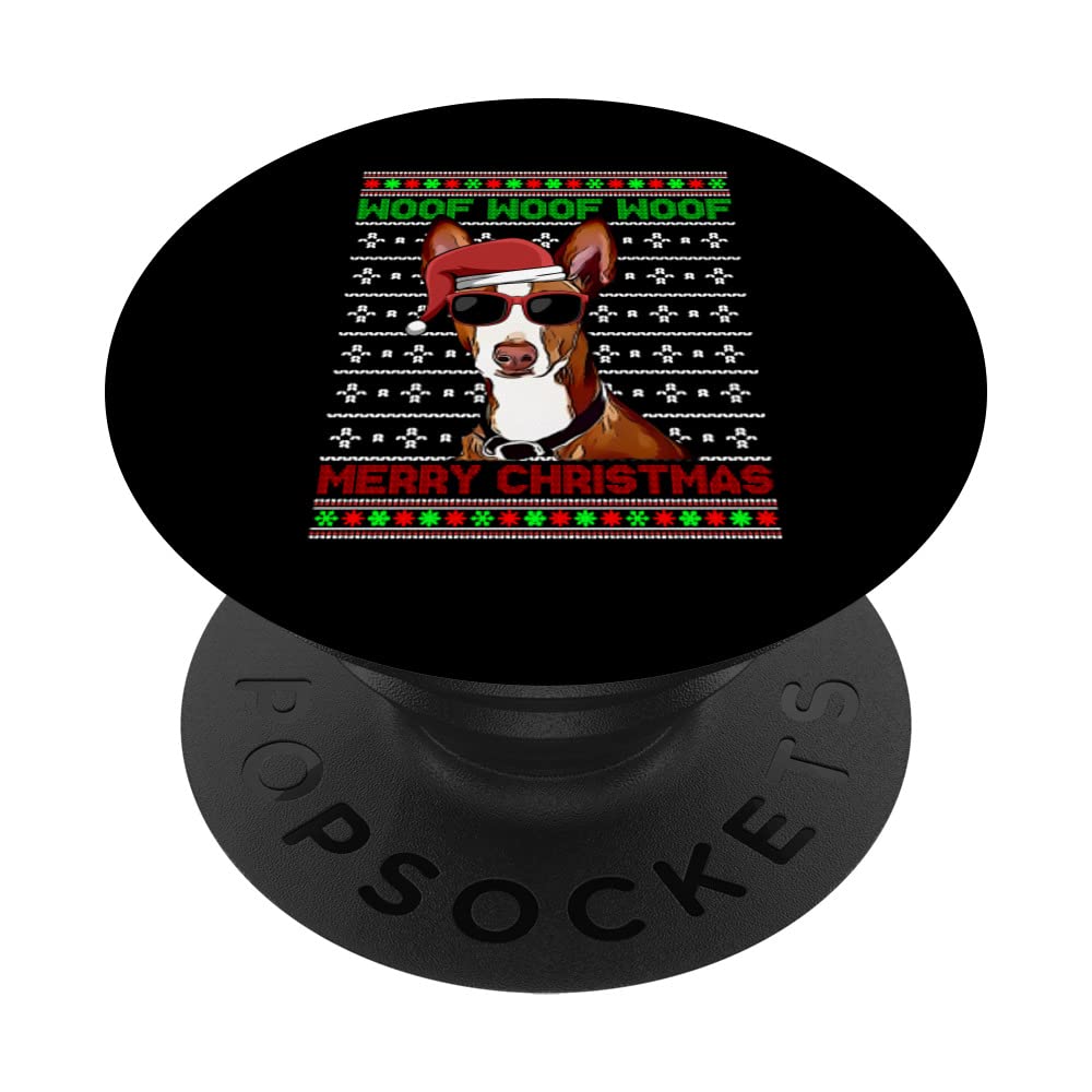 Ibizan Hound Dog Funny Woof Merry Christmas PopSockets Swappable PopGrip