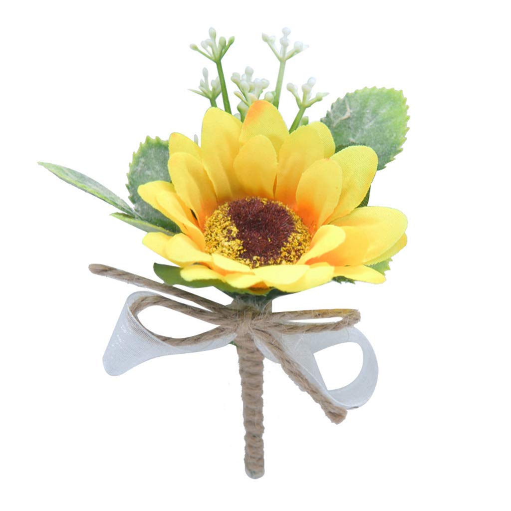 Gwxevce Handcrafted Groom Bride Wedding Boutonniere Artificial Sunflower Brooch Corsage
