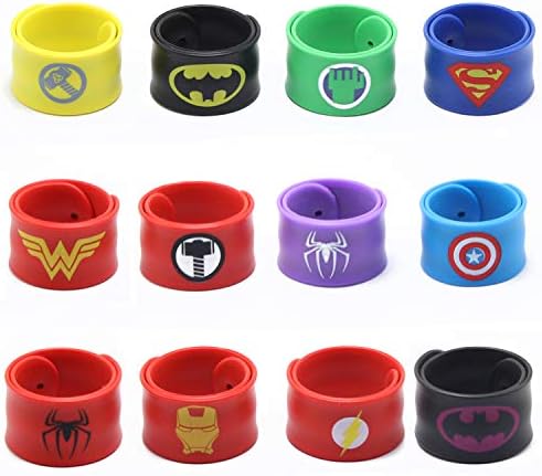 Superhero Slap Bracelet,Boys & Girls Birthday Party Favors and Party Supplies, Superhero Slap Bracelet for Kids School Classroom Rewards, Absolutely Favorite Novelty Toy (12 pcs)-USA WOLF