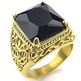 KONOV Mens Stainless Steel Ring, Vintage Engraved Fleur De Lis Dragon Claw, Black Gold