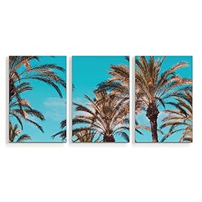 3 Piece Canvas Wall Art Beach Palm Trees Paradise Painting Artwork for Home Prints Framed - 16"x24" x 3 Panels