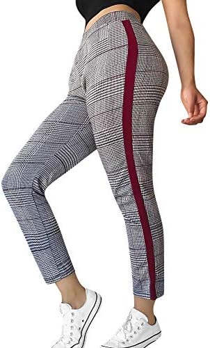 LISHTA Lattice Plaid Pants Women Sports Casual Trousers Elasticity Srtiped Pant