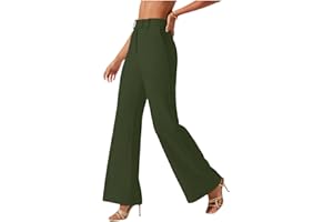 Women Wide Leg Formal Pants High Waist Button Office Flares Pleated Business Work Flare Slacks Stylish Stretch Dress Trousers
