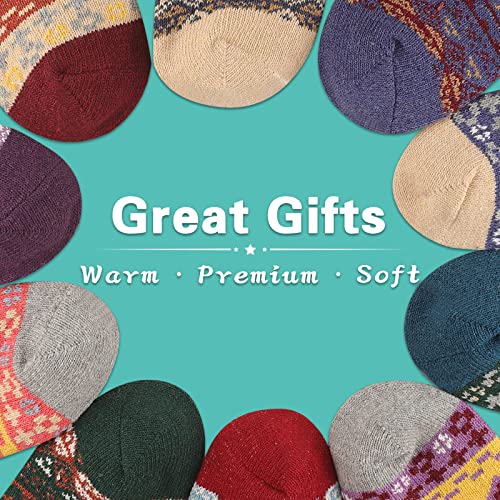 COOVAN Wool Socks for Women 5 Pairs Warm Thick Winter Socks for Women Cozy Knit Thermal Cabin Crew Socks