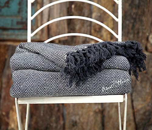About Home 100% Cotton Herringbone Blanket Throw, Settee Cover (Grey/Nat, 50"x60")