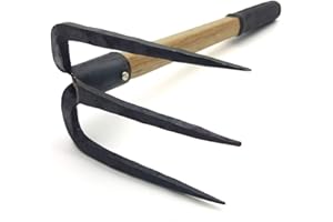 CLAIRLA Hand Mini Garden Hoes Dual Headed Weeding Tool - Carbon Steel Hoe/Tine Cultivator 3 Prongs Combo Garden Tools with Wood Handle (3 Prongs)