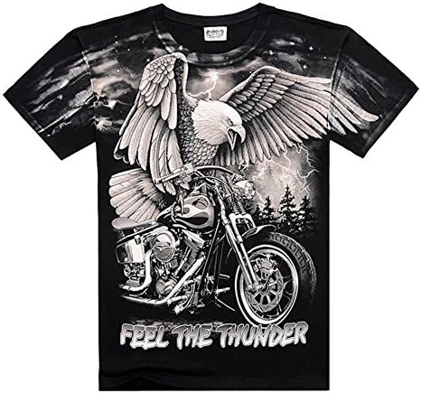 RedBeana Men's Eagle "FEEL THE THUNDER" Print Rock Short Sleeve Tee Shirt Black XX-Large