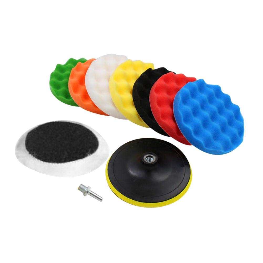 Qiilu Polishing pad, 10 Pcs 6 inch Sponge Polishing Buffing Waxing Pad Kit For Car Polisher Buffer With Drill Adapter