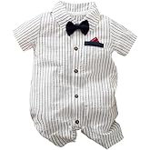 HUAANIUE Newborn Baby Boys Gentleman Romper One Piece Short Sleeve Bowtie Outfit Formal Wear Tuxedo Suit