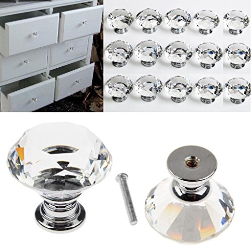 Anshinto Clear Crystal Door Knobs Cupboard Drawer Cabinet Handles (32PC)