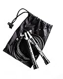 Speed Cable Jump Rope, Ultra Fast Fully Adjustable - Great for Cross fit, Boxing, Traveling Workouts, MMA, Exercise and Fitness, Comes with Rope Bag 100% (Black)