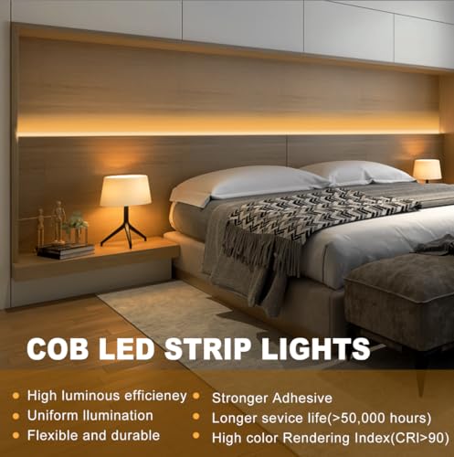 SIRYYUI COB Waterproof LED Strip Light IP65 10M,2700K Warm White,384LEDs/M High Density 24V Dotless Tape Light,CRI90+,Self-Adhesive Strip Lights Perfectly Bathroom,Kitchens Decor (No Power Supply)