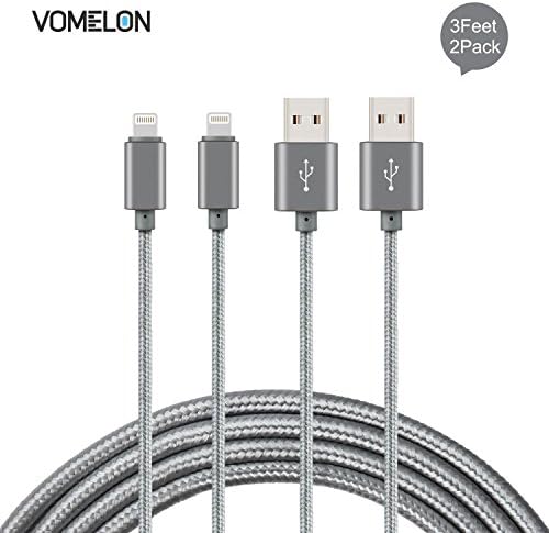 Lightning Cable, [3FT-2Pack] Tangle-Free Nylon Braided Cord Lightning to USB Charging Cables Compatible with iPhone 7/7 Plus/6S/6 Plus, SE/5S/5, iPad, iPod Nano 7-[Grey]