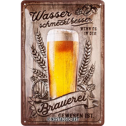 Nostalgic-Art 22340 Retro Tin Sign Water Taste Better - Gift Idea for Beer Fans, Metal, Vintage Design for Decoration, 20 x 30 cm