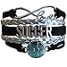 Soccer Bracelet – Black & Silver Infinity LOVE Wrap Bracelet with Soccer Ball Charm – Adjustable Sports Jewelry Gift for Soccer Players, Fans, or Teams