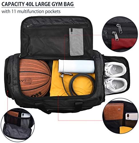 Gym Duffle Bag Waterproof Large Sports Bags Travel Duffel Bags with Shoes Compartment Weekender Overnight Bag Men Women 40L Black 5 Gym Duffle Bag Waterproof Large Sports Bags Travel Duffel Bags with Shoes Compartment Weekender Overnight Bag Men Women 40L Black