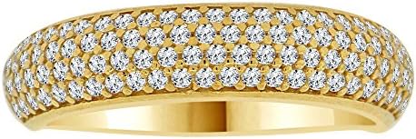 14k Yellow Gold, 4 Row Classic Band Ring Created CZ Crystals Size 6.5