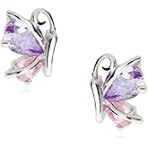 Crystalline Azuria Jewelry Butterfly Stud Earrings with Zirconia Crystals 18K White Rose Gold Plated for Women