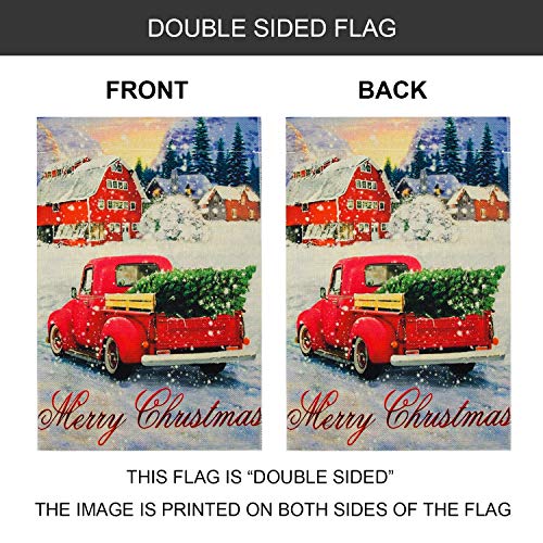 PINCHUANG Double-Sided Decorative Merry Christmas Garden Flag Vintage Tree, Xmas Quote House Yard Flag with Red Truck, Rustic Winter Garden Yard Decorations, New Year Seasonal Outdoor Flag - Thumbnail 2