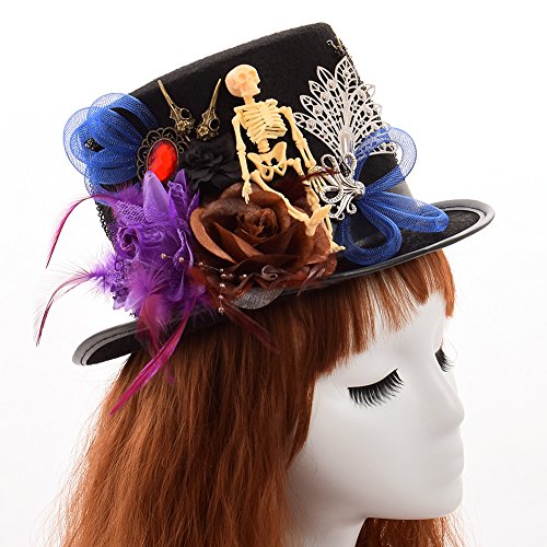 GRACEART Women's Steampunk Hat with Skull and Rose