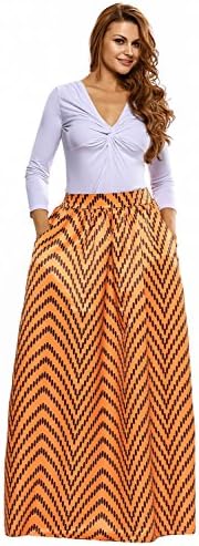 UBetterM Orange African Print Maxi Long Skirt