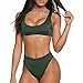 Dixperfect Two Pieces Bikini Sets Swimsuit Low Scoop Top High Waisted Cheeky Bottom (L, Army Green)