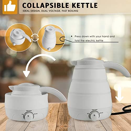 Electric Kettle, 2019 Upgrade 110V/220V Collapsible Travel Accessories for Fast Heating Hot Water, Coffee and Tea, 0.6L Food Grade Silicone Portable Temperature Control Water Boiler