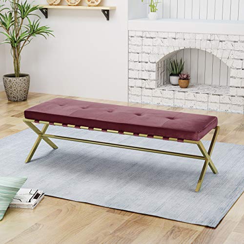 Christopher Knight Home Ella Cushioned Bench, Raisin Velvet, Gold
